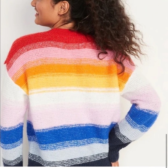 OLD NAVY RAINBOW 🌈 KNIT SWEATER ST Festive Striped Boxy Fit Pullover Oversized - Picture 5 of 11